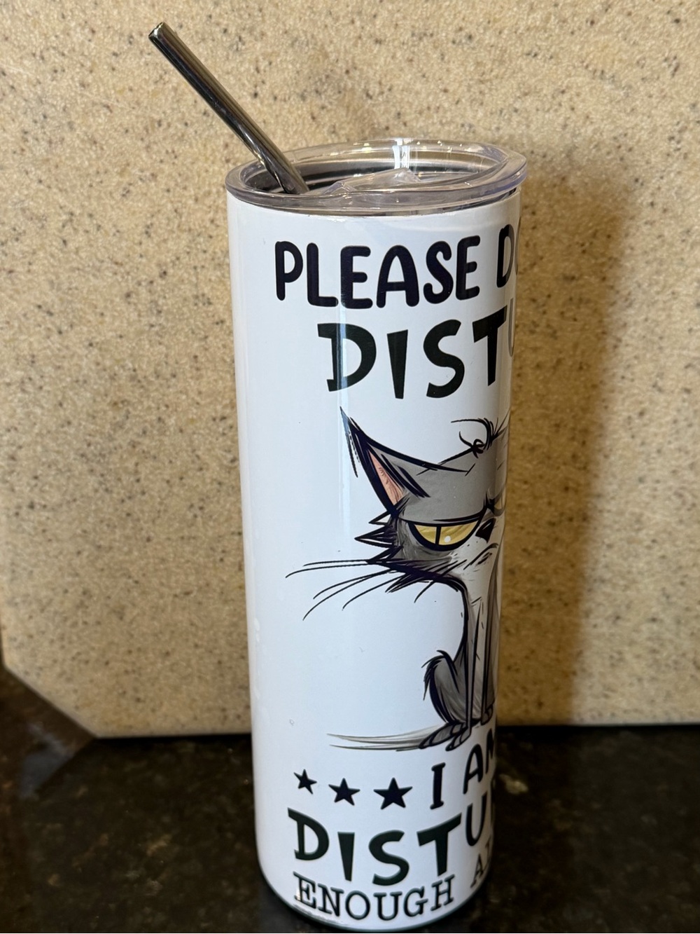 Please Do Not Disturb Cat Stainless Steel Travel Tumbler - White 20oz